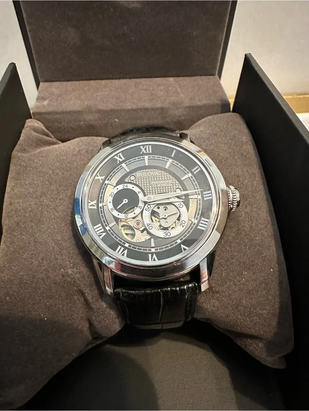Bulova Sutton 96A135 Automatic 21 Jewel Open Heart Men’s Watch Box
